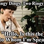 lily | "One Ringy Dingy, Two Ringy Dingy,"; "Hello, Is this the Party to Whom I'm Speaking!" | image tagged in lily | made w/ Imgflip meme maker