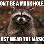 raccon | DON’T BE A MASK HOLE.... JUST WEAR THE MASK! | image tagged in raccon | made w/ Imgflip meme maker