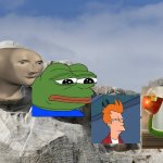 Our Founding Meme Fathers (Mount Rushmeme) | image tagged in memes,mount rushmore,meme man,pepe the frog,but that's none of my business,futurama fry | made w/ Imgflip meme maker