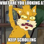 Squanchy | WHAT ARE YOU LOOKING AT; KEEP SCROLLING | image tagged in squanchy,what are you looking at,keep scrolling | made w/ Imgflip meme maker