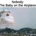 Screaming Cowboy Cat | Nobody:
The Baby on the Airplane: | image tagged in screaming cowboy cat,memes,funny | made w/ Imgflip meme maker