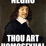 Rene Descartes | NEGRO; THOU ART HOMOSEXUAL | image tagged in rene descartes,negro,homosexual | made w/ Imgflip meme maker