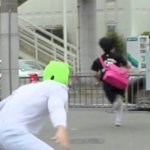 Salamander man chasing a girl meme