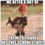 mangled chicken | ME AFTER A DAY OF; TRYIN TO FIGURE OUT THIS SCHOOL STUFF!! | image tagged in mangled chicken | made w/ Imgflip meme maker