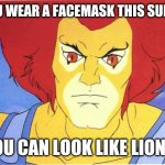 Thundercats | IF YOU WEAR A FACEMASK THIS SUMMER; YOU CAN LOOK LIKE LION-O | image tagged in thundercats | made w/ Imgflip meme maker