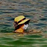 Woman wearing mask in water meme