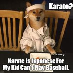 Karate? | Karate? 𝓒𝓱𝓲𝓪𝓷𝓽𝔂; Karate Is Japanese For My Kid Can't Play Baseball. | image tagged in japanese | made w/ Imgflip meme maker
