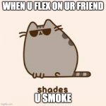 awesome pusheen | WHEN U FLEX ON UR FRIEND; U SMOKE | image tagged in awesome pusheen | made w/ Imgflip meme maker