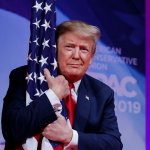 Trump flag hugging