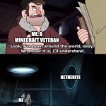Who else? | ME, A MINECRAFT VETERAN; NETHERITE; ME | image tagged in there's nothing about this i understand,memes | made w/ Imgflip meme maker