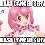 WHEN YOUR BEST CHARACTER IN YOUR ANIME HAS A PINK RECOLOR | BREAST CANCER SERVAL; BREAST CANCER SERVAL | image tagged in breast cancer serval | made w/ Imgflip meme maker