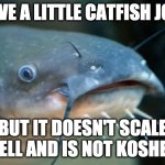 I have a little catfish joke | I HAVE A LITTLE CATFISH JOKE, BUT IT DOESN'T SCALE WELL AND IS NOT KOSHER. | image tagged in catfish catfish | made w/ Imgflip meme maker