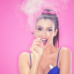 Woman smoking weed pink