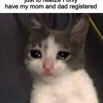 When you have -1 contacts | Trying to clear my contacts just to realize I only have my mom and dad registered | image tagged in crying cat,relatable | made w/ Imgflip meme maker