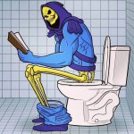 Skeletor taking a poop meme