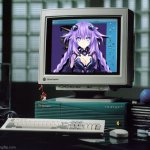 Purple Heart in a UNIX workstation (and she blended there quite nicely) | image tagged in sillicon graphics indigo,hyperdimension neptunia,purple heart,unix,computer,unix workstation | made w/ Imgflip meme maker
