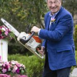 Alan Titchmarsh with a chainsaw