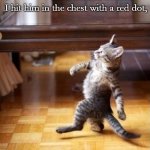 Cool Cat Stroll | A burglar broke into the house today. I hit him in the chest with a red dot, And the cat did the rest. | image tagged in memes,cool cat stroll | made w/ Imgflip meme maker