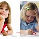 Crying girl writing