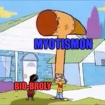 Myotismon vs. Bio-Broly: Fight!!! | MYOTISMON; BIO-BROLY | image tagged in rolf hammer hat | made w/ Imgflip meme maker
