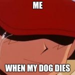 sad pokemon trainer | ME; WHEN MY DOG DIES | image tagged in sad pokemon trainer | made w/ Imgflip meme maker