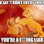 You know you did | IF YOU SAY "I DIDN'T CRY AT THIS PART"; YOU'RE A F***ING LIAR | image tagged in mufasa death,lion king,mufasa and simba,the lion king,crying | made w/ Imgflip meme maker
