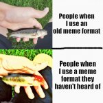 Just found this and.. | People when I use an old meme format; People when I use a meme format they haven't heard of | image tagged in angery fish,new meme,fish,angery | made w/ Imgflip meme maker