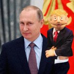 Trump Muppet with Putin's hand up his