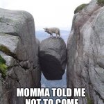 Between a rock and a hard place | MOMMA TOLD ME 
NOT TO COME | image tagged in between a rock and a hard place | made w/ Imgflip meme maker