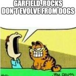 if anyone remembers that time when Garfield claimed that rocks evolved from dogs | GARFIELD, ROCKS DON'T EVOLVE FROM DOGS | image tagged in john yelling at garfield,evolution,garfield | made w/ Imgflip meme maker