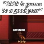 Good Year? | "2020 is gonna be a good year"; CORONAVIRUS | image tagged in despicable me - hey | made w/ Imgflip meme maker