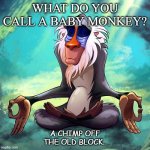 Daily Bad Dad Joke August 11 2020 | WHAT DO YOU CALL A BABY MONKEY? A CHIMP OFF THE OLD BLOCK. | image tagged in monkey | made w/ Imgflip meme maker
