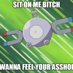 Everything does 1 damage to Magnemite | SIT ON ME BITCH; I WANNA FEEL YOUR ASSHOLE | image tagged in everything does 1 damage to magnemite | made w/ Imgflip meme maker