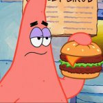 Patrick eats a burger