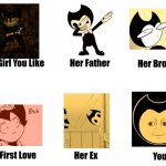 cringe ( not offisne its just a meme also sorry for spelling) | image tagged in the girl you like,bendy and the ink machine | made w/ Imgflip meme maker
