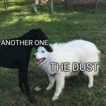 And another ones gone and another ones gone and | THE DUST; ANOTHER ONE | image tagged in dog bite,funny memes,memes | made w/ Imgflip meme maker