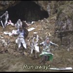 Run Away Monty Python with text meme