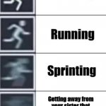 Walking, Running, Sprinting | Getting away from your sister that wants to annoy you for the 1839189048132th time | image tagged in walking running sprinting | made w/ Imgflip meme maker