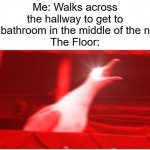 Screaming bird | Me: Walks across the hallway to get to the bathroom in the middle of the night
The Floor: | image tagged in screaming bird | made w/ Imgflip meme maker