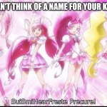 Pink Precure | WHEN YOU CAN'T THINK OF A NAME FOR YOUR KAHOOT TEAM: | image tagged in suismihearfreste precure | made w/ Imgflip meme maker