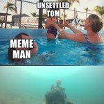Remember baby yoda | UNSETTLED TOM; MEME MAN; BABY YODA | image tagged in drowning kid in pool | made w/ Imgflip meme maker