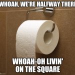 IDK what to call this. | WHOAH, WE'RE HALFWAY THERE; WHOAH-OH LIVIN' ON THE SQUARE | image tagged in toilet paper | made w/ Imgflip meme maker