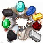 Netherite, Diamonds, Lapis, Gold, Redstone, Iron, Quartz, Coal, and Emerald in one pic | image tagged in group-hug,minecraft mail | made w/ Imgflip meme maker