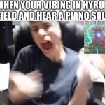 Uh oh time to teleport to a random shrine | WHEN YOUR VIBING IN HYRULE FIELD AND HEAR A PIANO SOLO | image tagged in george aah | made w/ Imgflip meme maker