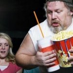 Fat late guy with popcorn meme