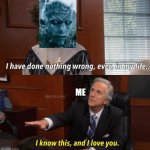 Night King should have won | ME | image tagged in i know this and i love you | made w/ Imgflip meme maker
