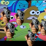 Spongebob angry mob with guns