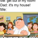 i don't care if it's your house | Me: get out of my room! Dad: it's my house! Me:; OH MY GOD! WHO THE HELL CARES? | image tagged in oh my god who the hell cares | made w/ Imgflip meme maker