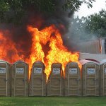 Burning porta-potty