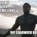 Heaven's Newest Warrior | YOUR FILMS SPOKE TO ENLIGHTEN MILLIONS; RIP CHADWICK BOSEMAN | image tagged in black panther,marvel,blm,black lives matter,politics,superheroes | made w/ Imgflip meme maker